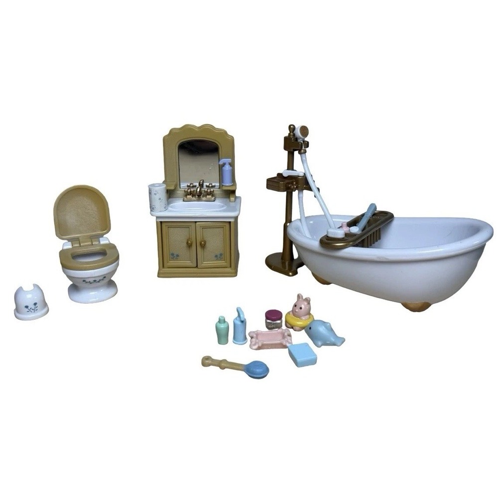 Calico Critters Sylvanian Families Bathroom Tub Toilet Sink Accessories